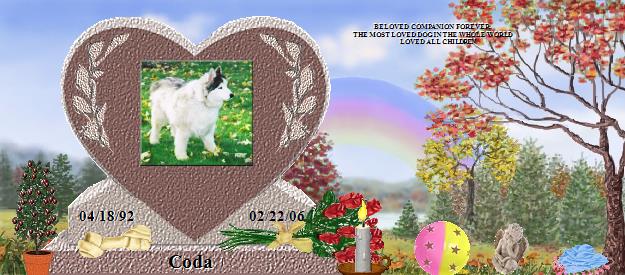Coda's Rainbow Bridge Pet Loss Memorial Residency Image