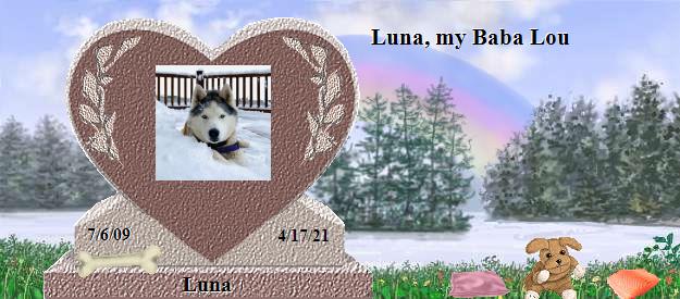 Luna's Rainbow Bridge Pet Loss Memorial Residency Image